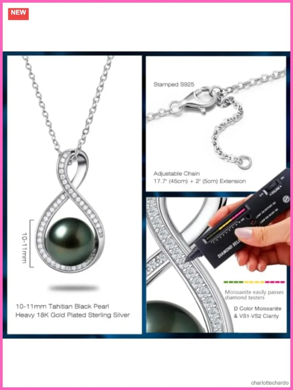 Genuine Tahitian Black Pearl Necklace 9-13mm AAAA Sterling Silver 18k Gold